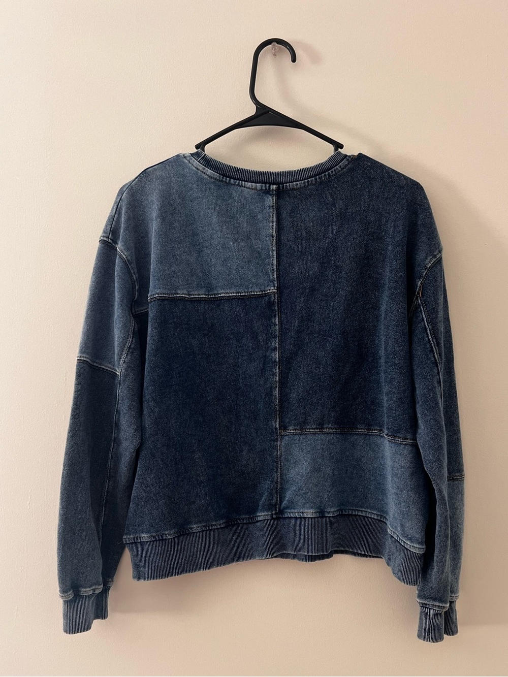 Jane and Delancey Two-Tone Washed Blue Patchwork Sweatshirt - Picture 3 of 5